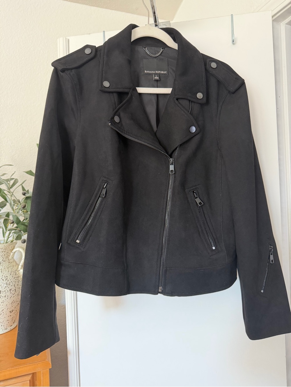 Banana Republic Black Suede-Style Moto Jacket